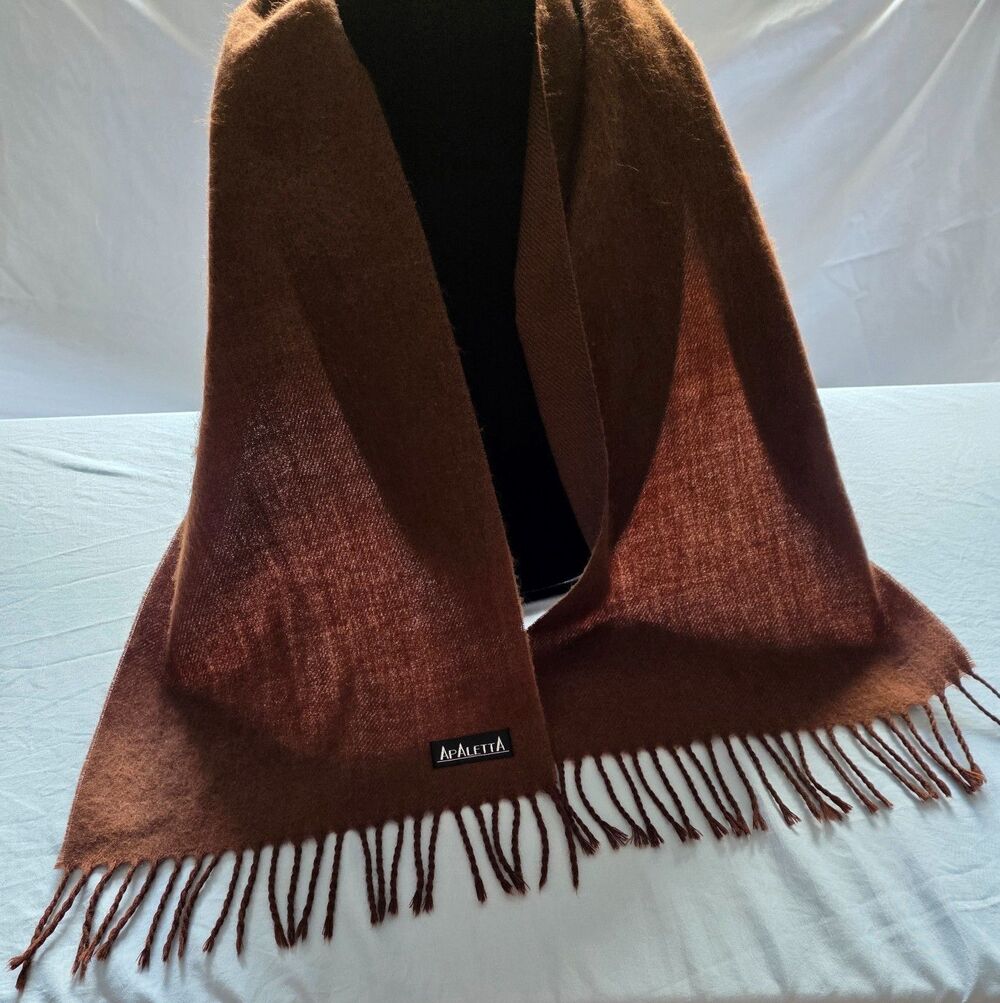 Apaletta 100% Cashmere Brown Fringe Scarf Soft Japan Wool Mark Unisex